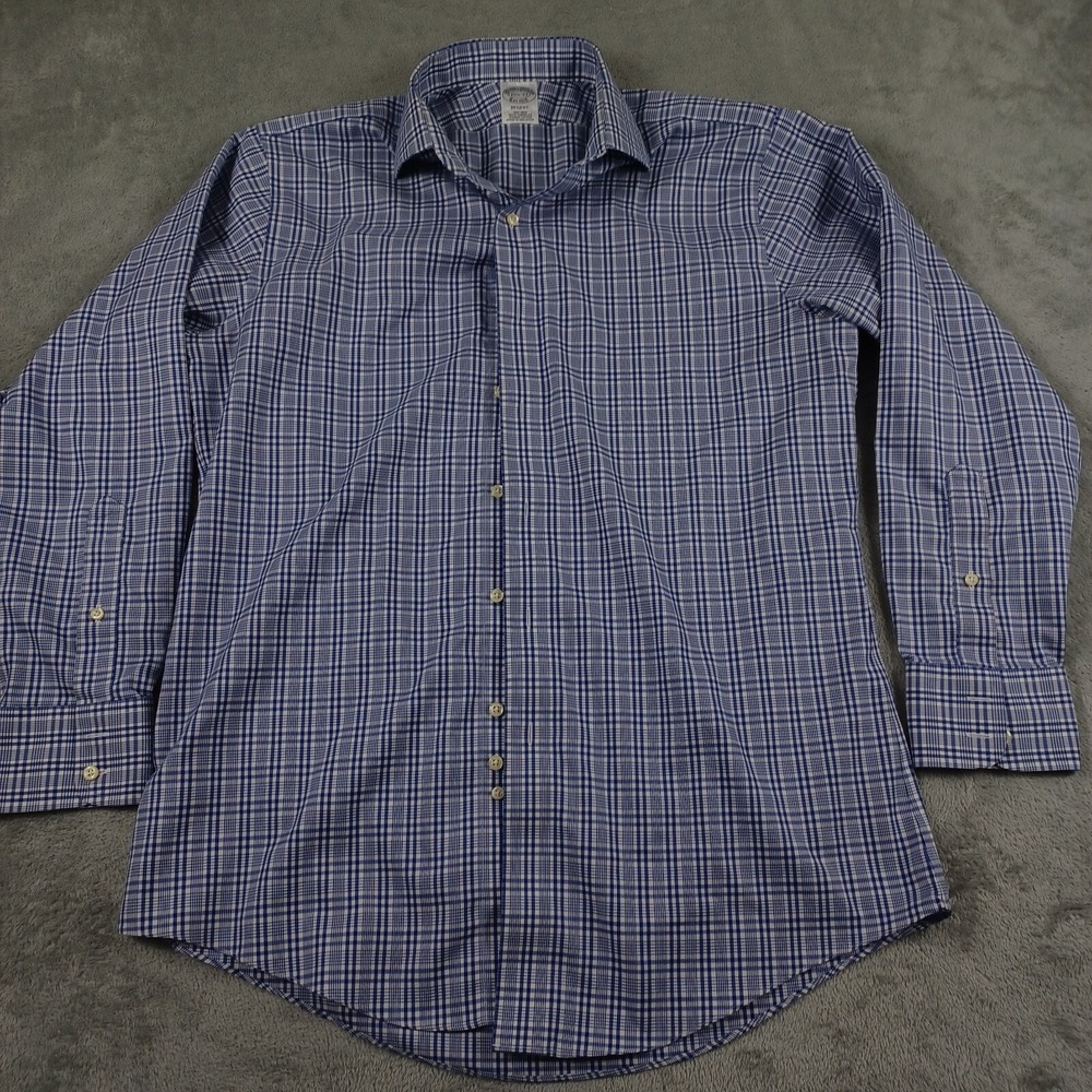 Brooks‎ Brothers Shirt Mens 15.5 Blue Checked Regent Fit Button Down Long SLeeve